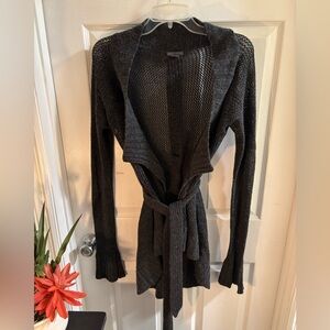 Armani Exchange Women’s Charcoal Gray Open-Front Belted Wool Cardigan, Size L